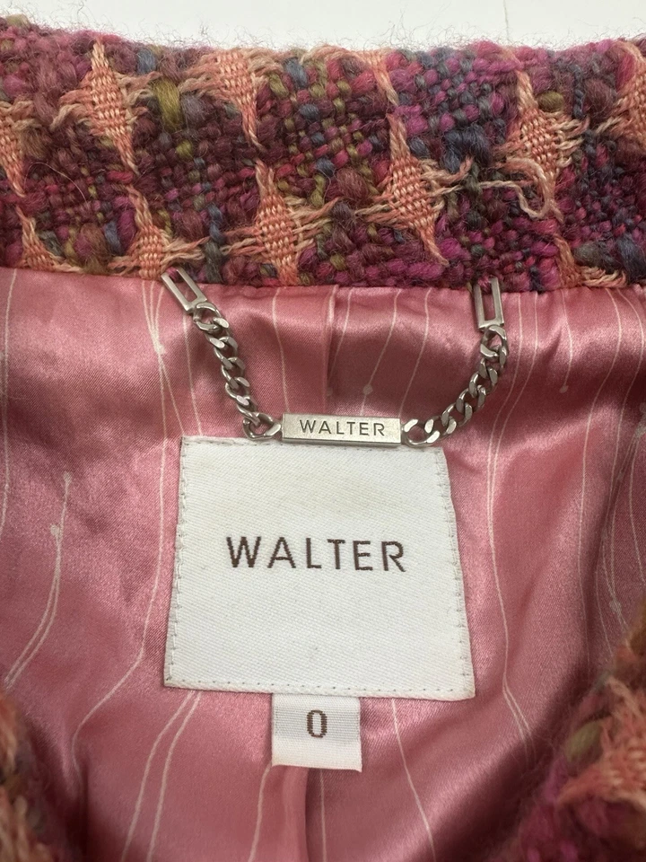 Walter Baker Blazer Jacket Wool Tweed Pink Silk Lining Size 0 - Image 2 of 4