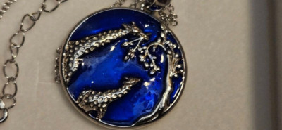 Giraffe Necklace Sterling Silver Tree of Life Nature Blue Indigo Enamel Mom Baby