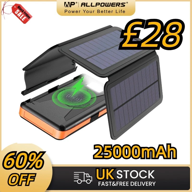 X DRAGON Solar Power Bank Qi Wireless Charger 25000mAh with 4