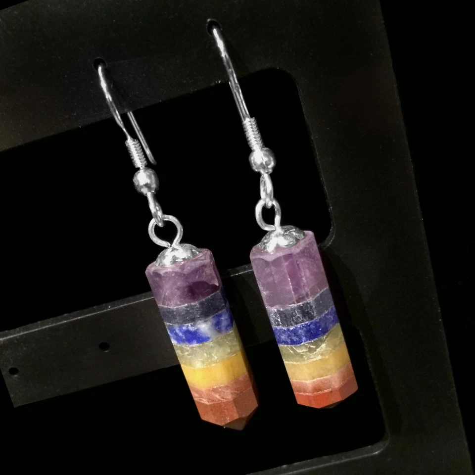 Pendientes de punta de piedras preciosas de 7 chakras pendiente de cristal arco iris para Reiki Energy Heal Foto 2 de 4