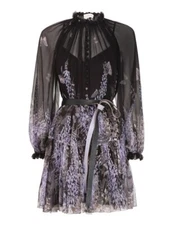 ZIMMERMAN BOTANICA LANTERN  MINI  DRESS (BLACK LAVENDER TEA) - SZ  SMALL - BNWT