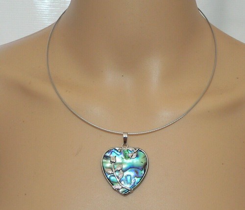 Halskette Kette Halsreif Anhänger ABALONE PAUA MUSCHEL Herz 365f - Bild 2 von 12