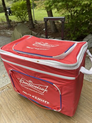 Vintage Budweiser Bud Light Rolling Wheeled Cooler Ice Chest Soft