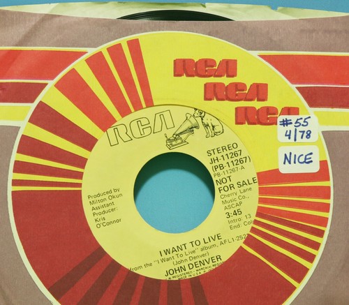 JOHN DENVER - I WANT TO LIVE *PROMO* RCA 1977 *EX* 45 7" SINGLE 🔥 - 第 1/2 張圖片