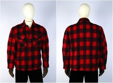 70-80s Vintage Red Buffalo Distressed Plaid Wool Lumberjack Overshirt Jacket M-L