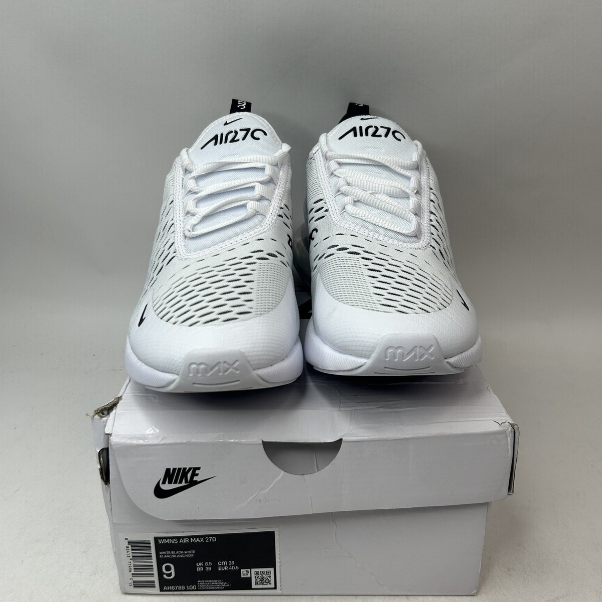 Nike Air Max 270 WMNS “White Black” AH6789-100 Women's 9 New