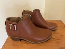 Vionic Women  s Millie Leather Ankle Boot Toffee Color With Silver Buckle Size 6