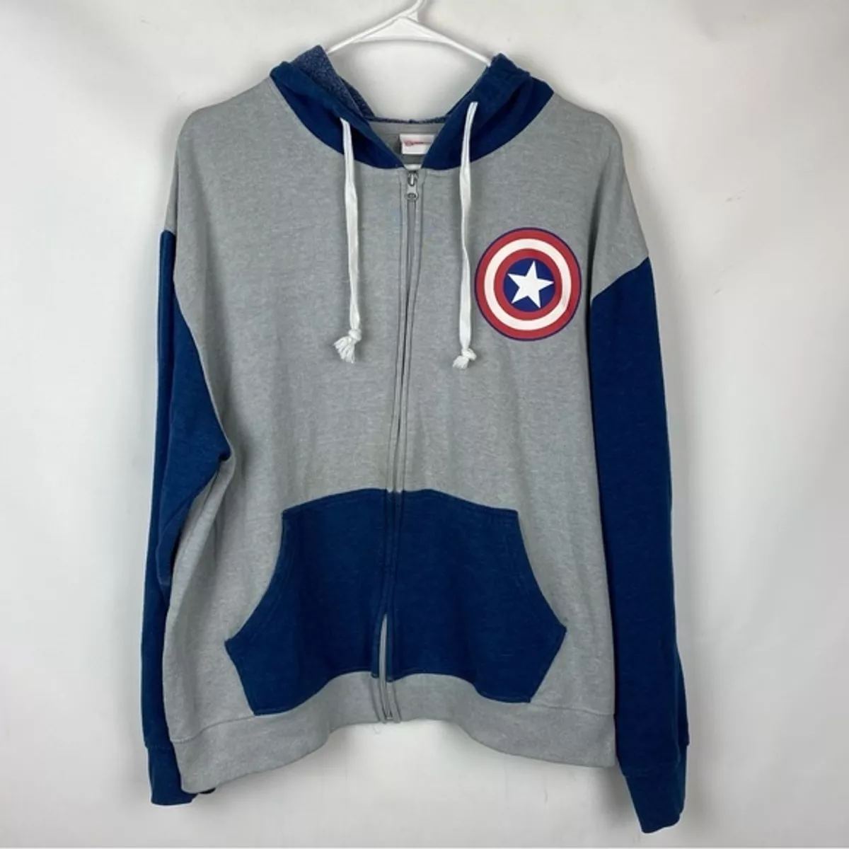 Captain America Sweater Mens Size S Gray Hooded Full Zip Up Sweatshirt