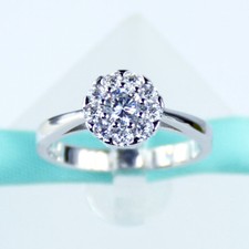 SALE 925 Sterling Silver Flower Heart Prongs Engagement Ring Promise Rings