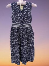 Laura Ashley Vtg Mother  Child 1980s Navy Print Dress Cottagecore Girls Sz 9