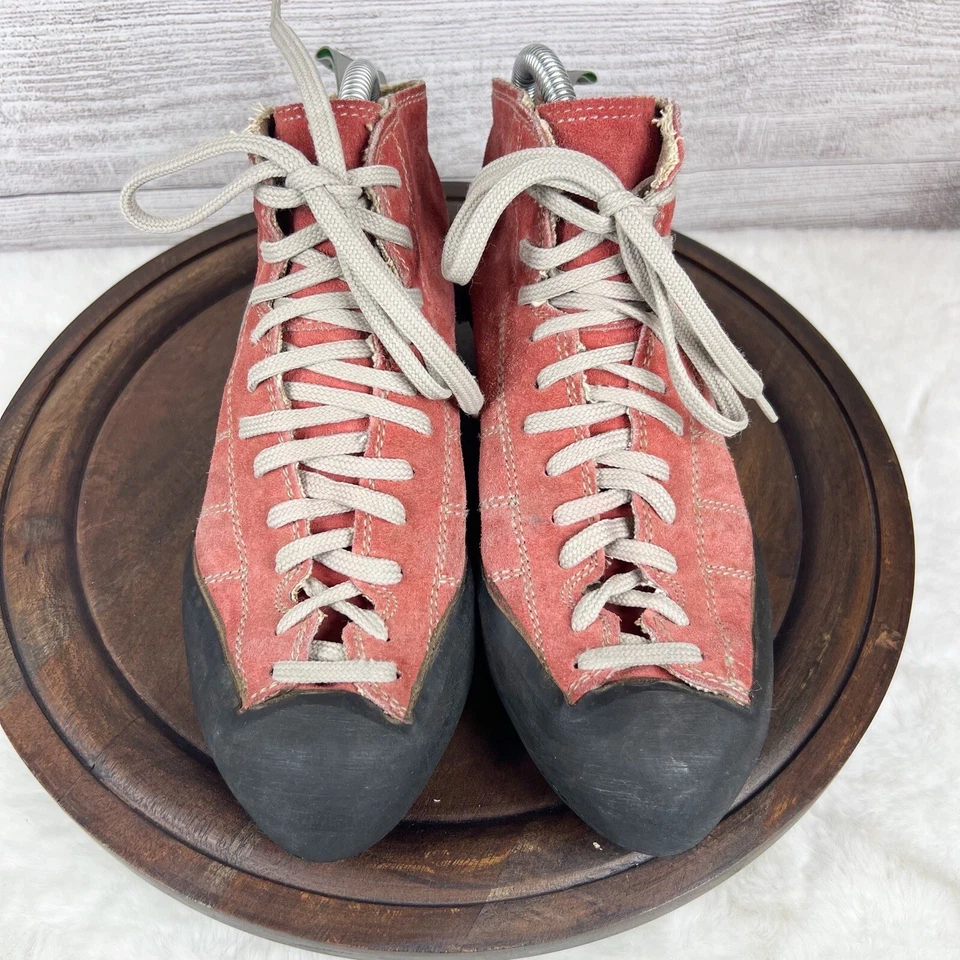 Sapatos de Escalada Asolo Entrada Mid Top Feminino Camurça Vermelha 6905 Fabricado na Itália Tamanho 6.5 - Imagem 3 de 4