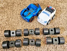 12 FISHER PRICE TRIO BUILDING CARS AND REPLACEMENT WHEELS