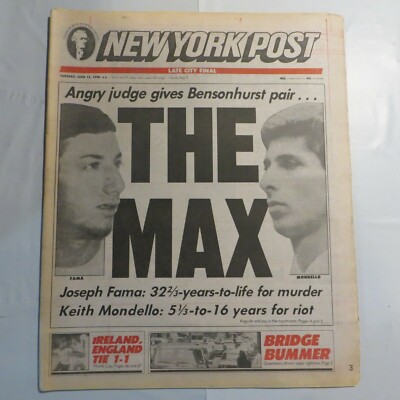 New York Post June 12 1990 Bensonhurst Joseph Fama Keith Mondello Riot N7