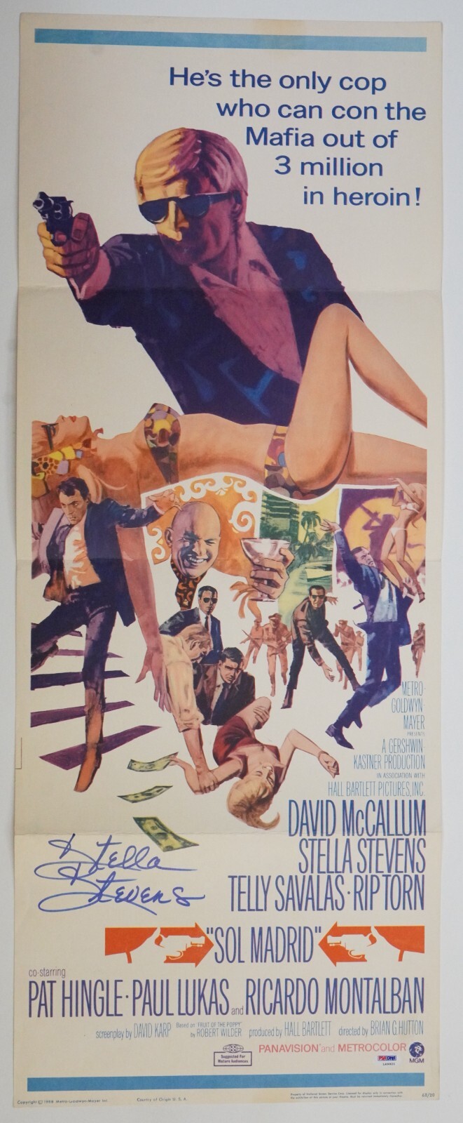 Póster Stella Stevens Firmado Original 1968 Sol Madrid 14x36 PSA/ADN Certificado de Autenticidad Auto'd