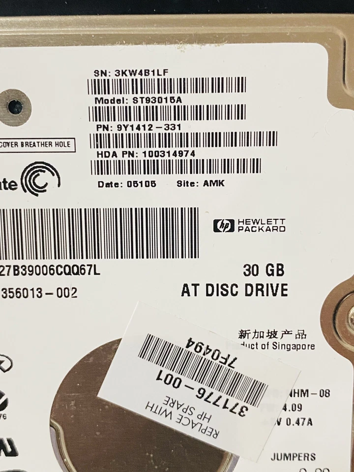 30GB 2,5 " 6,35CM Ide Pata Hard Drive Seagate ST93015A 44 Pin HDD F123 - Image 2 of 2