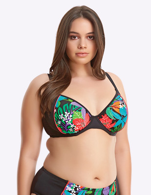 Elomi Cubana Black ES7092 Underwire Gathered Plunge Bikini Top