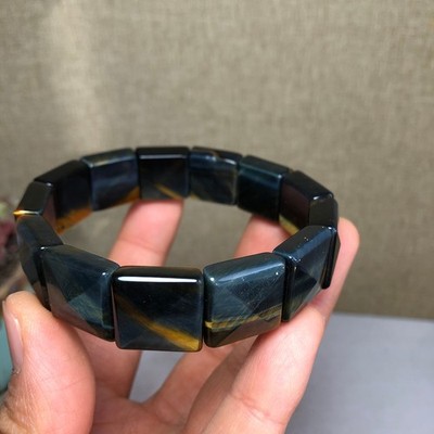 Rare Natural blue yellow tiger eye Crystal chain aspect beads bracelet 52g A3104