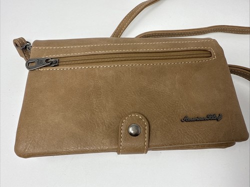 American Bling Crossbody Shoulder Purse Brown Embroidered Native Aztec Design - Picture 3 of 10