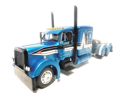 DCP FIRST GEAR 1/64 SCALE 379 PETERBILT FLAT TOP, BLUE WITH BLACK/ WHITE STRIPE