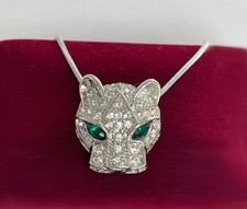 Deluxe Halskette Panther Anhänger Collier Kristall 750er Weißgold 18K vergoldet