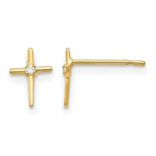 14k Yellow Gold Round Cut Cubic Zirconia Children's Cross Stud Earrings 0.18gm