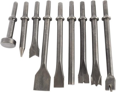 9Pcs Pneumatic Air Hammer Punch Chipping Bits Tool Chisel w/ 0.401'' (10mm) Shank