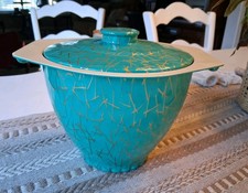 Vintage MCM Ice Bucket Atimic Turquoise Blue Gold