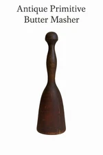 🧈 Antique Wooden ButterMasherButter Press PounderPrimitiveHandTurnedKitchenTool