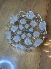 Glass Chip And Dip Serving Platter Bowl Set Clear Frosted Petal Pattern Round