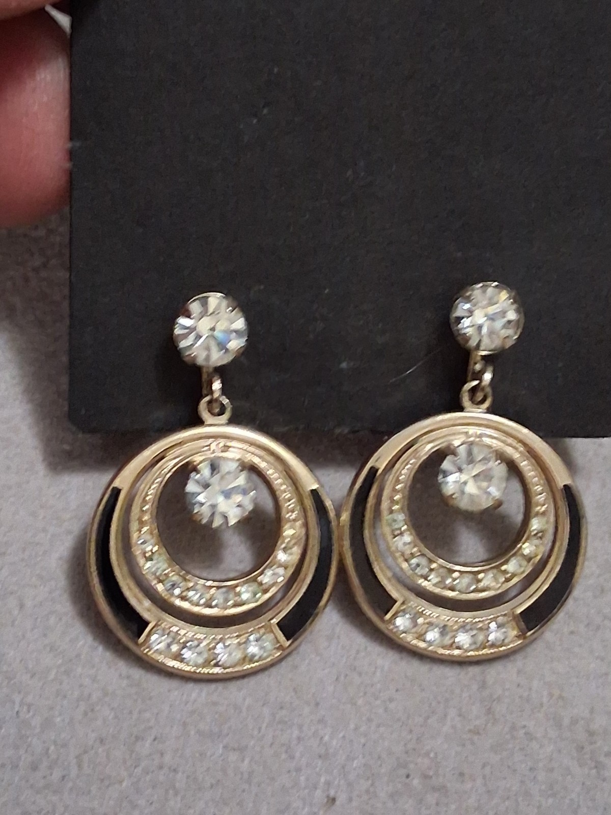 Dangle drop  double-circle screw-back earrings w/… - image 9