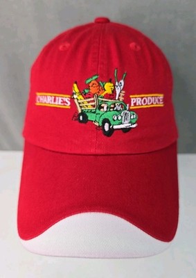 Charlie's Produce hat embroidered pickup truck fruits vegetables red strap back