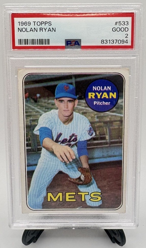 1969 Topps Nolan Ryan PSA 2 GOOD! Mets 2nd Year Card #533 view 3