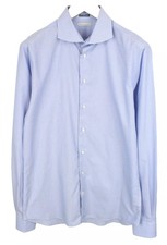 SUITSUPPLY Men Formal Shirt 42-7/16 1/2L Blue Cotton Striped Button Up Slim I