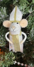 NWT Handmade Bishop/Pope Mouse Christmas Ornament Wool Christian RARE 5.5”