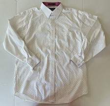 Paul Fredrick Cotton Button Down Classic Fit White With Pink Designs 16.5 X 33