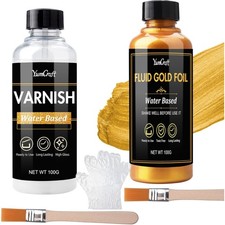 Acrylfarbe Metallic Gold 100ml Wasserbasis Blattgoldlack Kleber Set