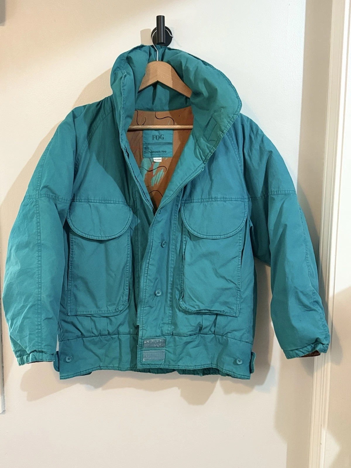 Vintage London Fog Coat Ski Jacket Turquoise Exterior Unisex Size Small