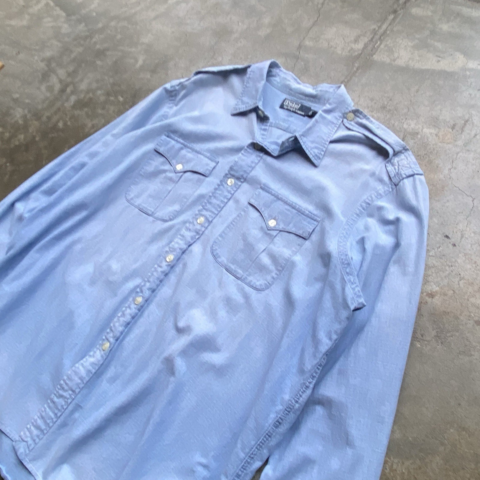 Vintage Polo Ralph Lauren Light Denim Chambray Button Shirt XL thumbnail 5