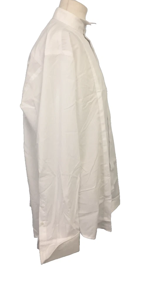 Men's White Pleated Dress Shirt Wing Tip Collar Concealed Placket ELS New F1 — 第 4/4 张图片