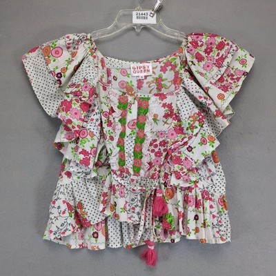 Gipsy Queen Floral Peasant Blouse Womens S Ruffle Tassel Embroidered Top Cottage
