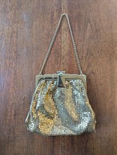 Vintage Whiting And Davis Mesh Purse Gold Tone Art Deco Handbag Made In USA Glam