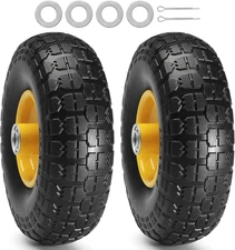 (2-Pack)  10-Inch Solid Rubber Tires and Wheels, 4.10/3.50-4" Flat Free Tubeless