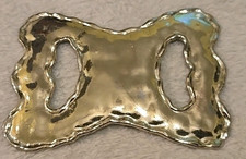 Brutalist Hammered Artisan Ribbon Shaped Statement Brass Belt Slide Buckle