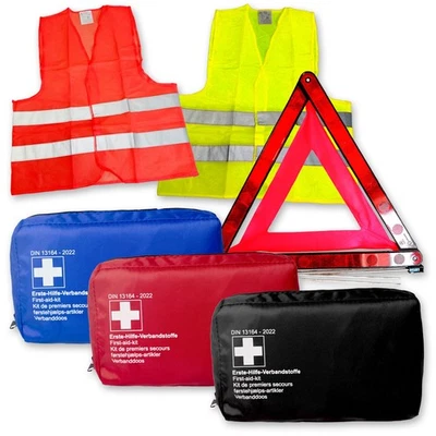 IMPULSE INNOVATION KFZ Unfall und Erste Hilfe Set DIN 13164 Warndreieck Warnwesten Gelb oder Orange