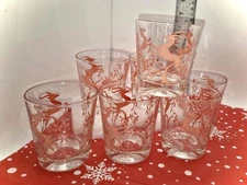 Vintage Red Gazelle Lowball Glasses 1950s MCM Glassware Set Federal Glass Co