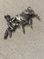 Vintage Sterling Silver Cowboy Longhorn Brooch Western Rodeo Pin