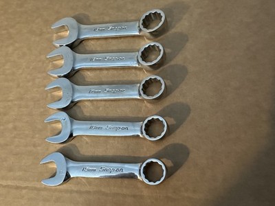 SNAP-ON TOOLS 5 PC METRIC MIDGET COMBINTION WRENCHES 15, 16, 17, 18 & 19 MM  USA
