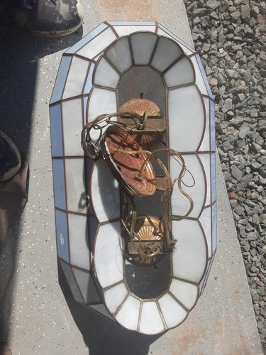 Vintage Tiffany Style Pool Table Light leaded slag Glass Billiards Chandelier - Picture 13 of 16