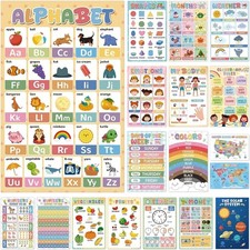 18 Educational Posters for Toddlers 1-3, Laminated Learning Posters