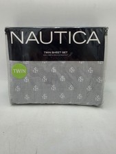 New Nautica 3pc Twin Sheets Oceanview Gray/White Easy Care Wrinkle Resist